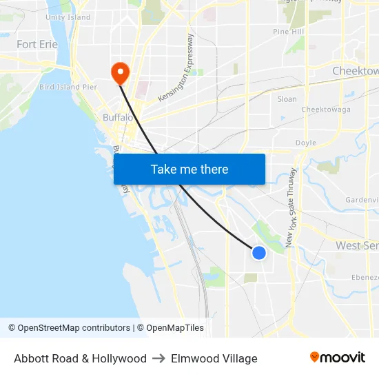 Abbott Road & Hollywood to Elmwood Village map