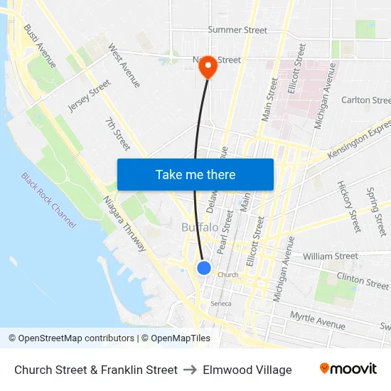 Church Street & Franklin Street to Elmwood Village map
