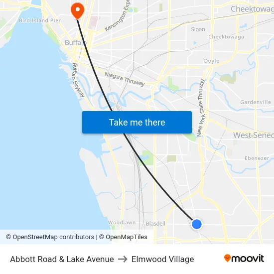 Abbott Road & Lake Avenue to Elmwood Village map