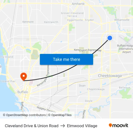 Cleveland Drive & Union Road to Elmwood Village map