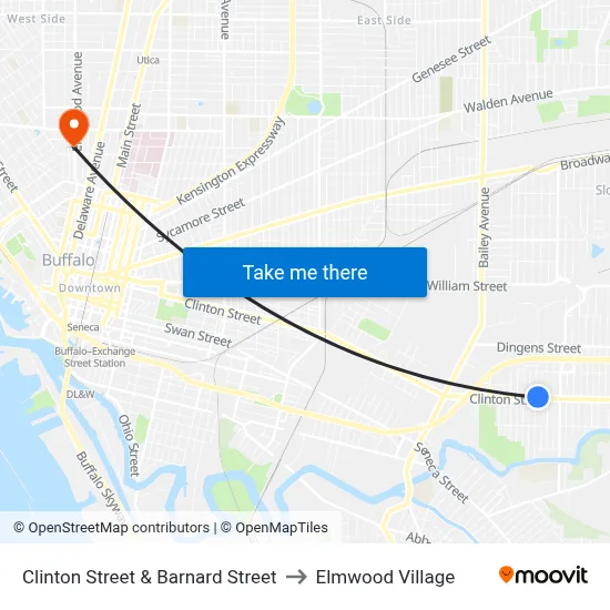 Clinton Street & Barnard Street to Elmwood Village map