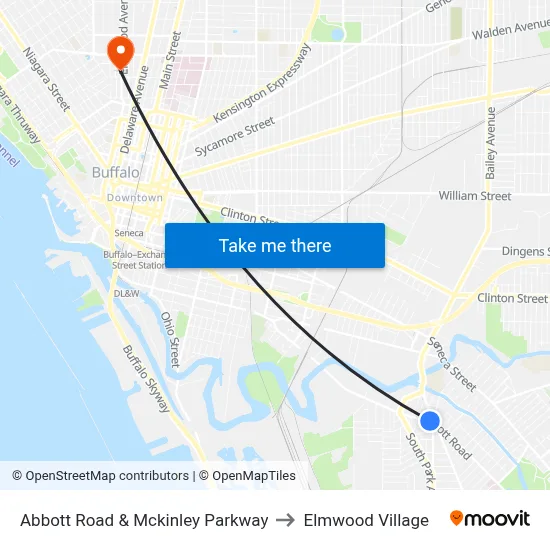 Abbott Road & Mckinley Parkway to Elmwood Village map