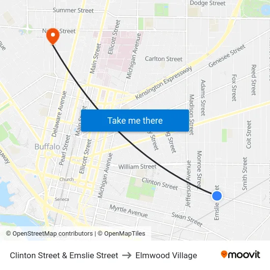 Clinton Street & Emslie Street to Elmwood Village map