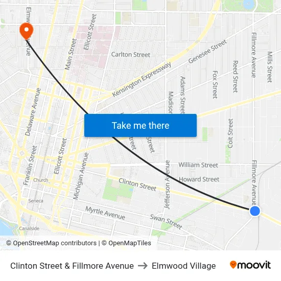 Clinton Street & Fillmore Avenue to Elmwood Village map