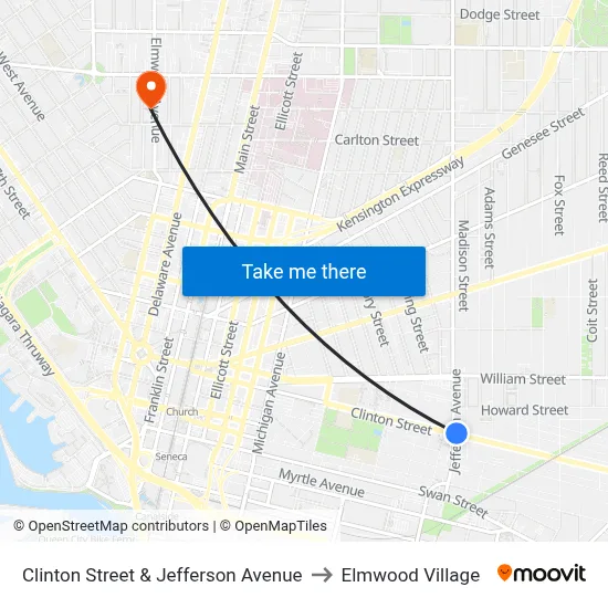 Clinton Street & Jefferson Avenue to Elmwood Village map