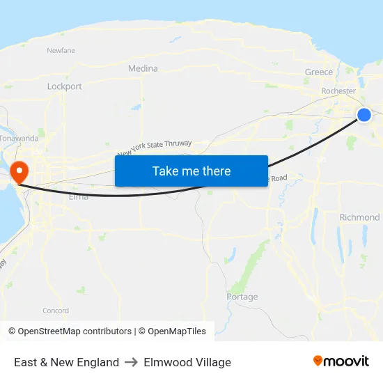 East & New England to Elmwood Village map