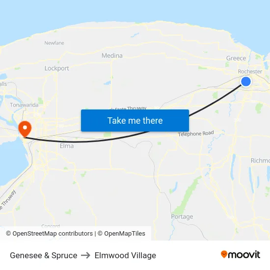 Genesee & Spruce to Elmwood Village map