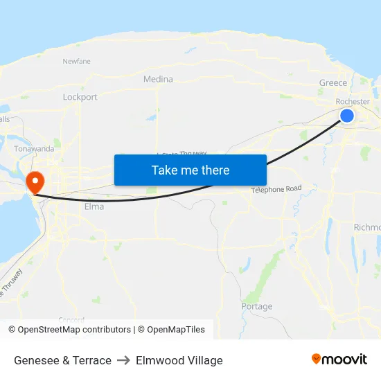 Genesee & Terrace to Elmwood Village map