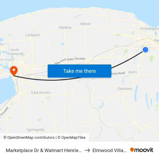 Marketplace Dr & Walmart Henrietta to Elmwood Village map