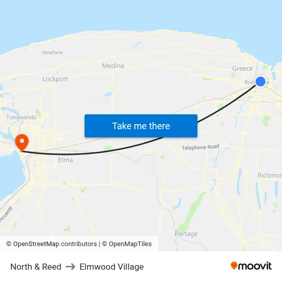 North & Reed to Elmwood Village map