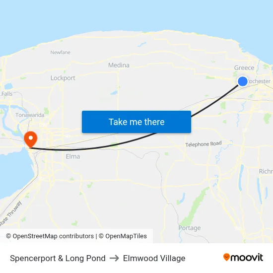 Spencerport & Long Pond to Elmwood Village map