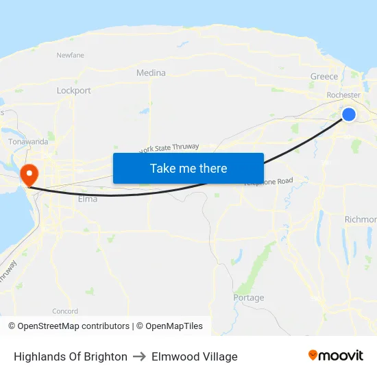 Highlands Of Brighton to Elmwood Village map