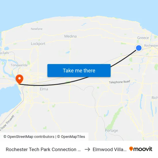 Rochester Tech Park Connection Hub to Elmwood Village map