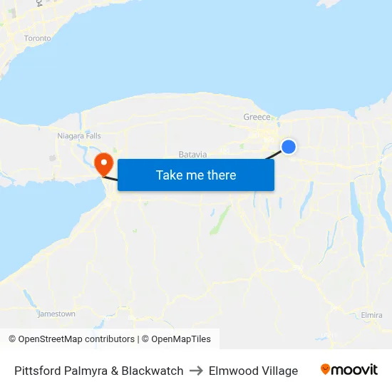 Pittsford Palmyra & Blackwatch to Elmwood Village map