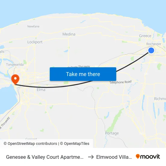 Genesee & Valley Court Apartments to Elmwood Village map