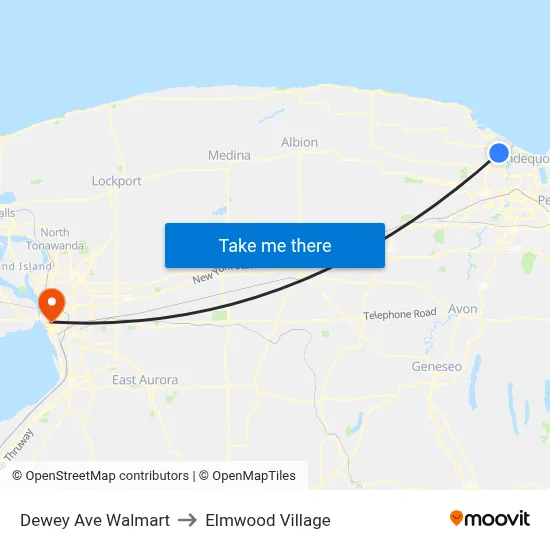 Dewey Ave Walmart to Elmwood Village map