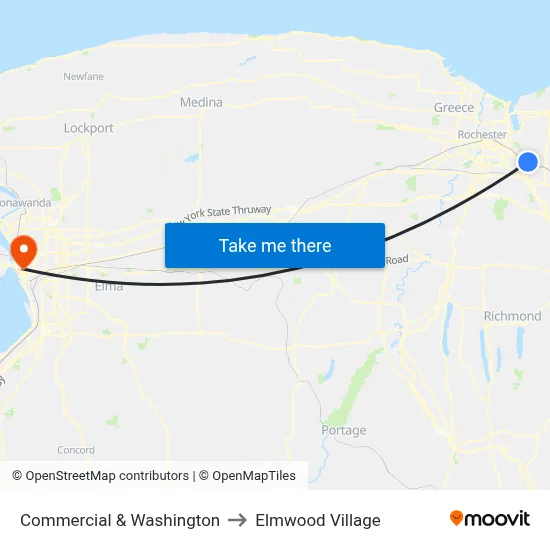 Commercial & Washington to Elmwood Village map
