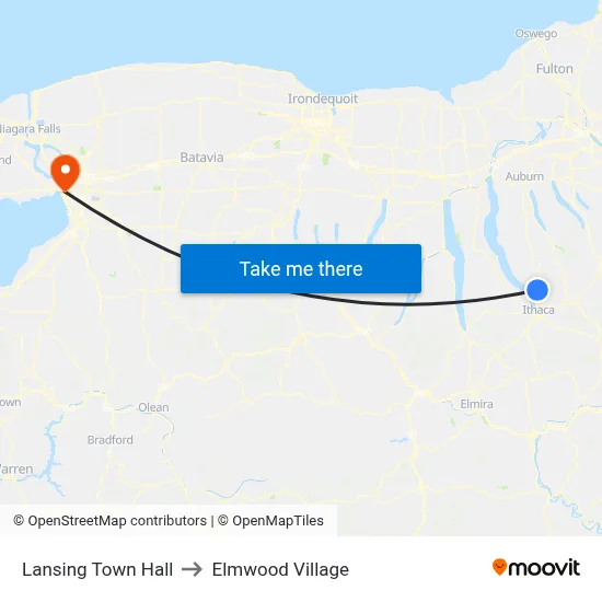 Lansing Town Hall to Elmwood Village map