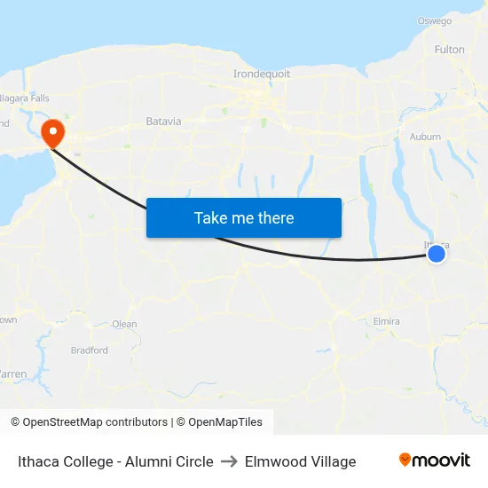 Ithaca College - Alumni Circle to Elmwood Village map