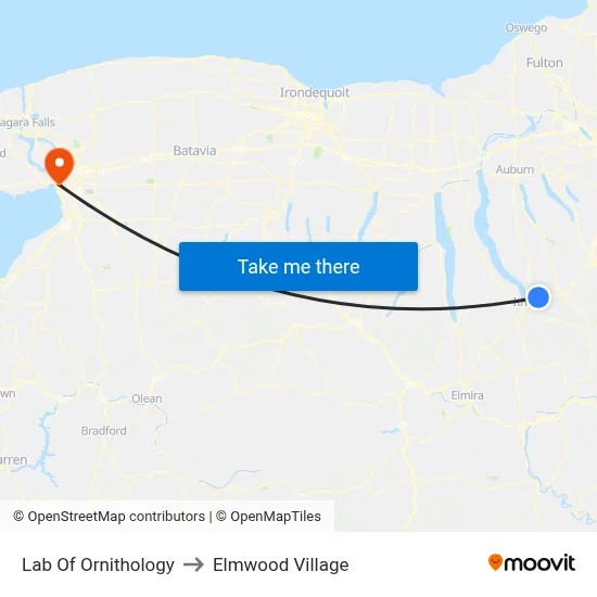 Lab Of Ornithology to Elmwood Village map