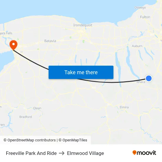 Freeville Park And Ride to Elmwood Village map