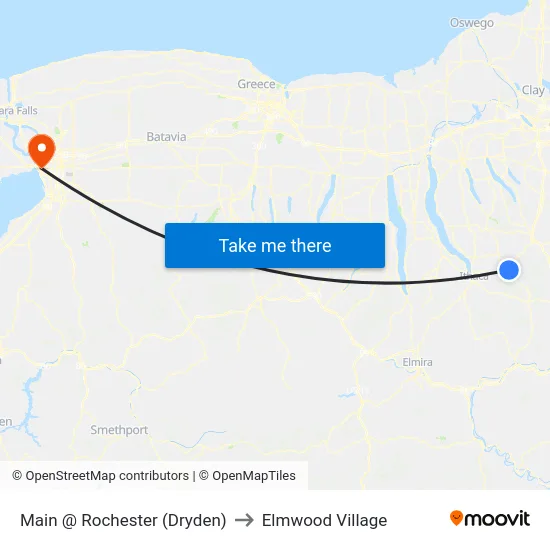 Main @ Rochester (Dryden) to Elmwood Village map