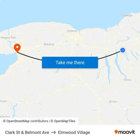 Clark St & Belmont Ave to Elmwood Village map