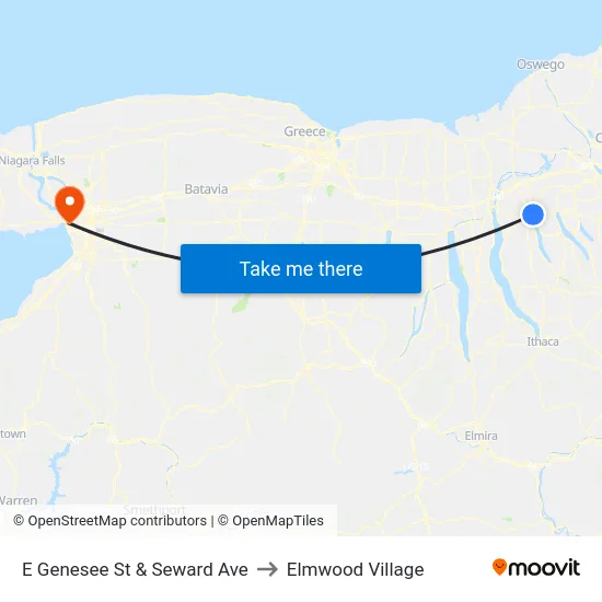 E Genesee St & Seward Ave to Elmwood Village map