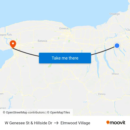 W Genesee St & Hillside Dr to Elmwood Village map