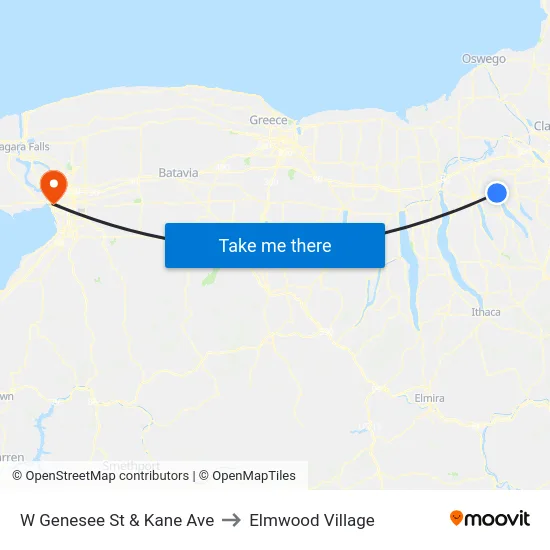W Genesee St & Kane Ave to Elmwood Village map