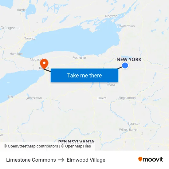 Limestone Commons to Elmwood Village map