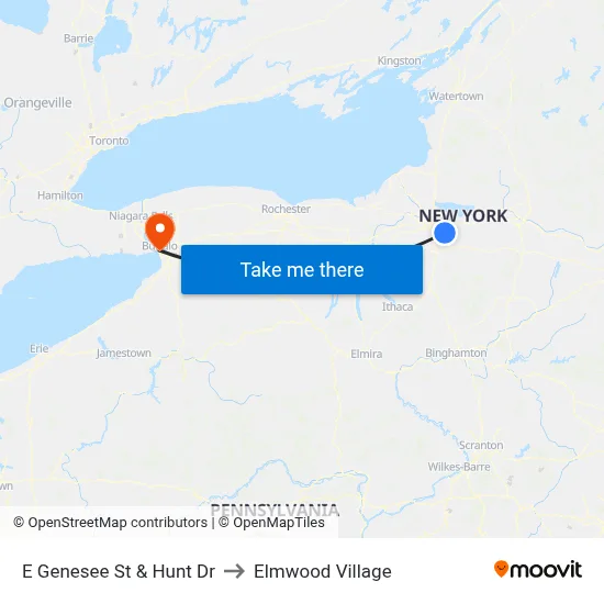 E Genesee St & Hunt Dr to Elmwood Village map