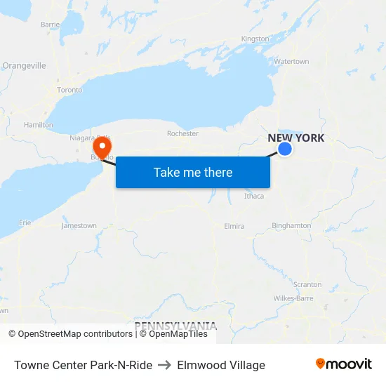 Towne Center Park-N-Ride to Elmwood Village map