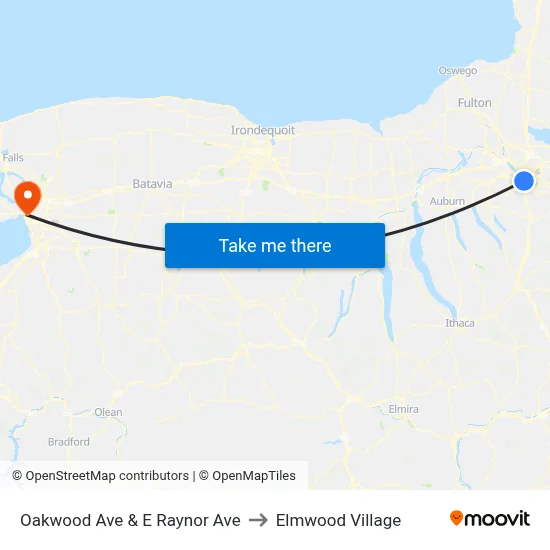 Oakwood Ave & E Raynor Ave to Elmwood Village map