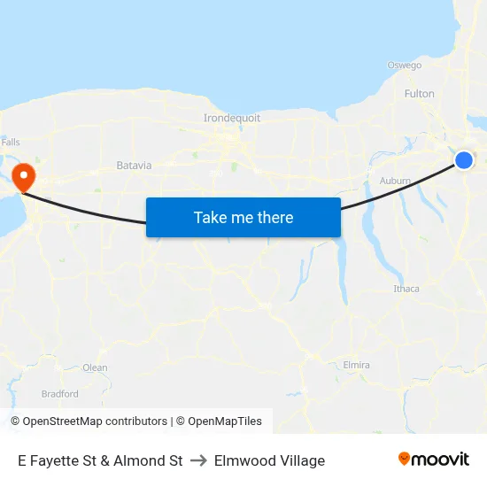 E Fayette St & Almond St to Elmwood Village map