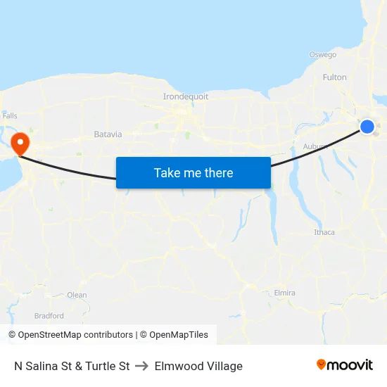 N Salina St & Turtle St to Elmwood Village map