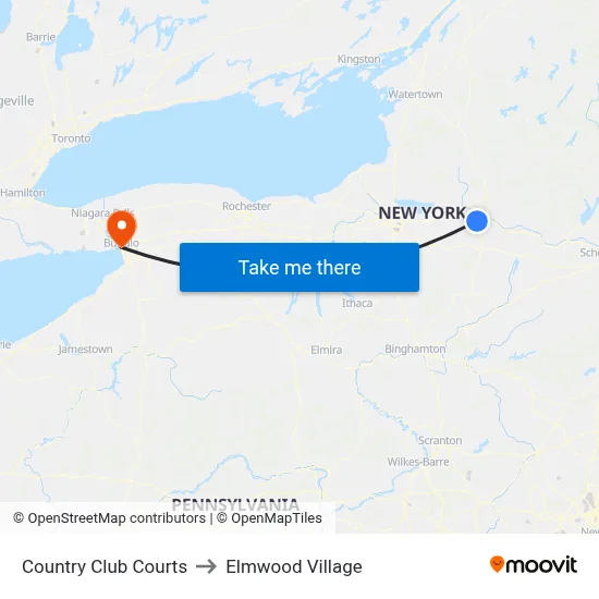 Country Club Courts to Elmwood Village map
