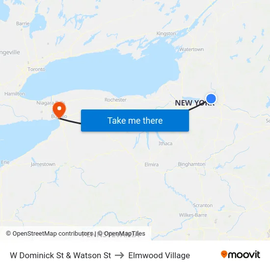 W Dominick St & Watson St to Elmwood Village map