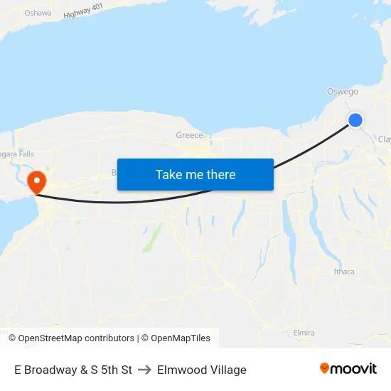 E Broadway & S 5th St to Elmwood Village map