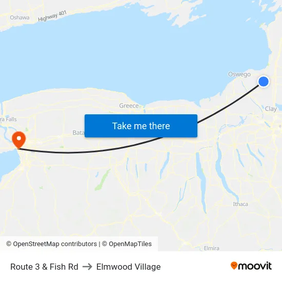 Route 3 & Fish Rd to Elmwood Village map