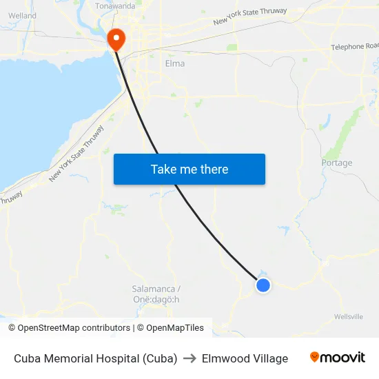 Cuba Memorial Hospital (Cuba) to Elmwood Village map