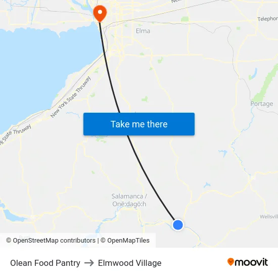 Olean Food Pantry to Elmwood Village map