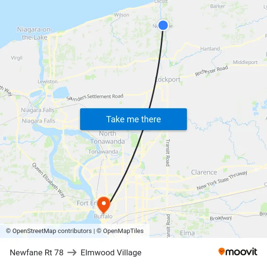 Newfane Rt 78 to Elmwood Village map