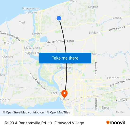 Rt 93 & Ransomville Rd to Elmwood Village map