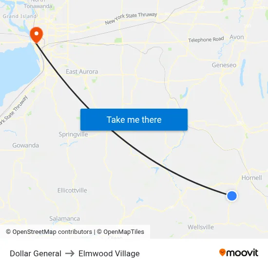Dollar General to Elmwood Village map