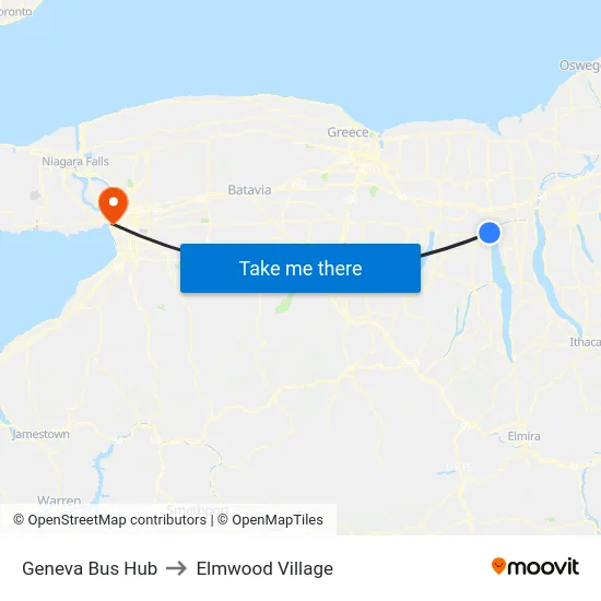 Geneva Bus Hub to Elmwood Village map