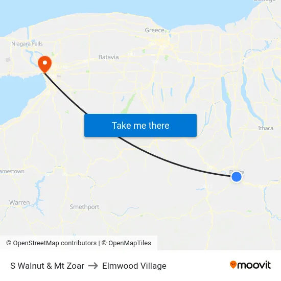 S Walnut & Mt Zoar to Elmwood Village map