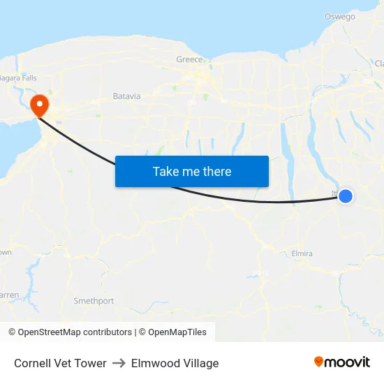 Cornell Vet Tower to Elmwood Village map