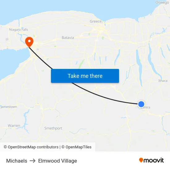 Michaels to Elmwood Village map