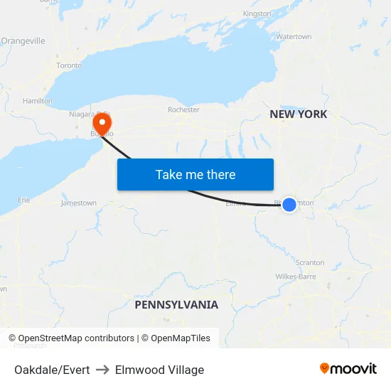 Oakdale/Evert to Elmwood Village map